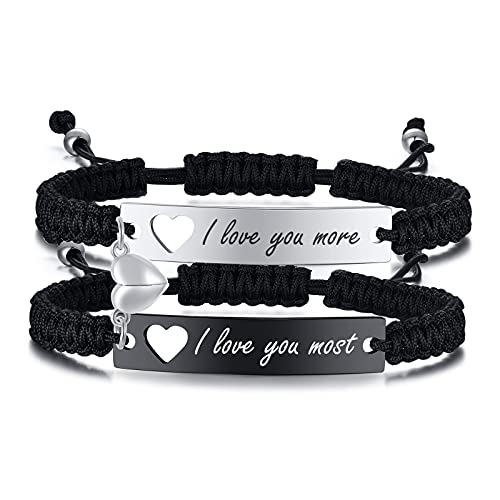 VNOX Personalisierte Paar Armbänder Schwarz, Gravur Paare Armkette Geschenk für Sie und Ihn Paare Couple Handgefertigt Geflochten Armband, Sie und Ihn Partner für Beide Männer Frauen Mädchen von VNOX