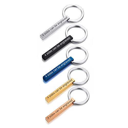 VNOX Personalisierte Kundenspezifische Paare BFF Brüder Schwestern Familie Partner Schlüsselanhänger 4Seiten Name 3D Vertikale Quader Bar Schlüsselanhänger Gepäck/Tasche Zubehör,5 Farben von VNOX