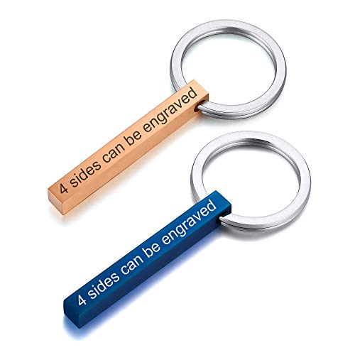 VNOX Personalisierte Kundenspezifische Paare BFF Brüder Schwestern Familie Partner Schlüsselanhänger 4Seiten Name 3D Vertikale Quader Bar Schlüsselanhänger Gepäck/Tasche Zubehör,Blau Roségold von VNOX