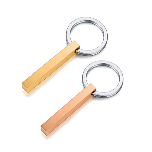 VNOX Personalisierte Kundenspezifische Paare BFF Brüder Schwestern Familie Partner Schlüsselanhänger 4Seiten Name 3D Vertikale Quader Bar Schlüsselanhänger Gepäck/Tasche Zubehör,Gold Roségold von VNOX