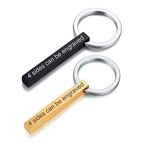 VNOX Personalisierte Paare BFF Brüder Schwestern Familie Partner Schlüsselanhänger 4Seiten Name 3D Vertikale Quader Bar Schlüsselanhänger Gepäck/Tasche Zubehör,Gold Schwarz von VNOX
