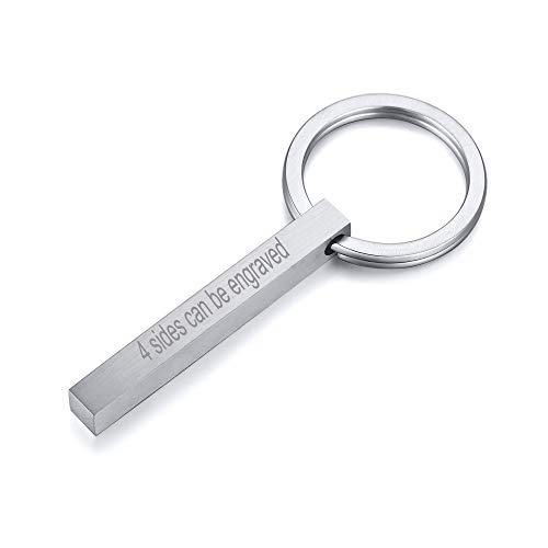 VNOX Personalisierte Kundenspezifische Paare BFF Brüder Schwestern Familie Partner Schlüsselanhänger 4Seiten Name 3D Vertikale Quader Bar Schlüsselanhänger Gepäck/Tasche Zubehör,Kostenlose Gravur von VNOX