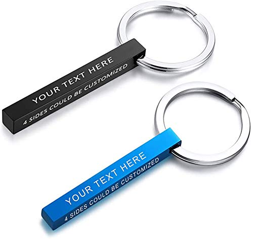 VNOX Personalisierte Kundenspezifische Paare BFF Brüder Schwestern Familie Partner Schlüsselanhänger 4Seiten Name 3D Vertikale Quader Bar Schlüsselanhänger Gepäck/Tasche Zubehör,Kostenlose Gravur von VNOX