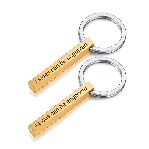 VNOX Personalisierte Paare BFF Brüder Schwestern Familie Partner Schlüsselanhänger 4Seiten Name 3D Vertikale Quader Bar Schlüsselanhänger Gepäck/Tasche Zubehör,Kostenlose Gravur von VNOX