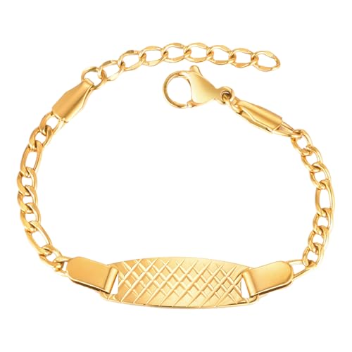 VNOX Personalisiertes Kinder Namensarmband - Gravur auf gebogener Platte - Verstellbar 12+3cm - Hypoallergen vergoldet Geschenk zum Geburtstag Taufe von VNOX