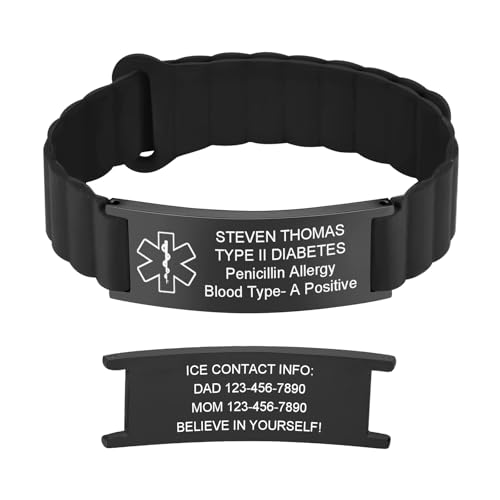 VNOX Personalisiertes Notfallarmband SOS Armband - Herren Damen Bequemes Medizinisches ID Armband mit Gravur Name Telefonnummer, Silikon Medizinische Notfall Armbänder für Autismus VNOX Personalisiertes Notfallarmband SOS Armband - Herren Damen Bequemes Medizinisches ID Armband mit Gravur Name Telefonnummer, Silikon Medizinische Notfall Armbänder für Autismus von VNOX