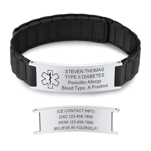 VNOX Personalisiertes Notfallarmband SOS Armband - Herren Damen Bequemes Medizinisches ID Armband mit Gravur Name Telefonnummer, Silikon Medizinische Notfall Armbänder für Autismus VNOX Personalisiertes Notfallarmband SOS Armband - Herren Damen Bequemes Medizinisches ID Armband mit Gravur Name Telefonnummer, Silikon Medizinische Notfall Armbänder für Autismus von VNOX