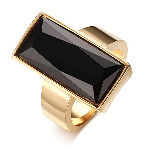 VNOX Ring rechteckiges Kristallglas, weiblicher Edelstahl (6, Schwarzes Gold) von VNOX