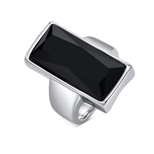 VNOX Ring rechteckiges Kristallglas, weiblicher Edelstahl (8, Schwarzes Silber) von VNOX