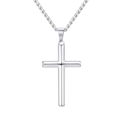 VNOX Herren Kreuz Halskette, 925 Silber plattiert Edelstahl, Herren Anhänger, Kreuz Halskette, Schmuck für Frauen 56cm von VNOX