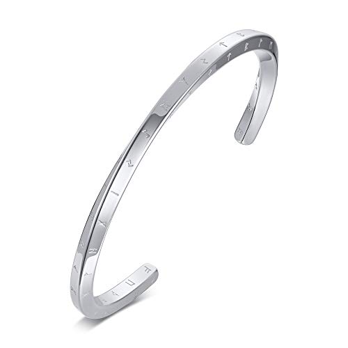 VNOX Wikinger Schmuck-Mobius Cuff Armreif für Herren Damen Edelstahl Viking Runes of Nordic Amulett Armband für Herren,Wikinger Fans Schmuck Geschenk,Silber,Durchmesser 60mm von VNOX