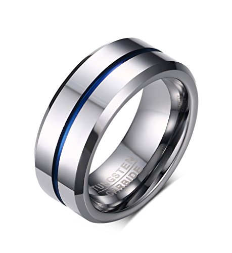 Vnox Herren Wolfram Ringe mit Blue Grooves Inlay auf Hochglanz poliert Comfort Fit Wedding Band 8mm Breite von VNOX