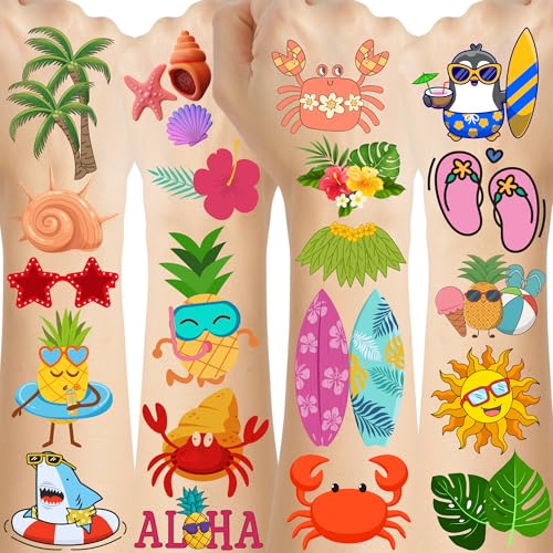 Temporäre Sommer-Tattoos – 60 Stück Sommer-Party-Dekorationen, Geschenkidee für Kinder, Jugendliche, Jungen, Mädchen, Erwachsene, Strand, Meer, Sommerparty, Zubehör, Aloha-Partyzubehör, Hawaii-Thema Temporäre Sommer-Tattoos – 60 Stück Sommer-Party-Dekorationen, Geschenkidee für Kinder, Jugendliche, Jungen, Mädchen, Erwachsene, Strand, Meer, Sommerparty, Zubehör, Aloha-Partyzubehör, Hawaii-Thema von VNXCRAFTIES