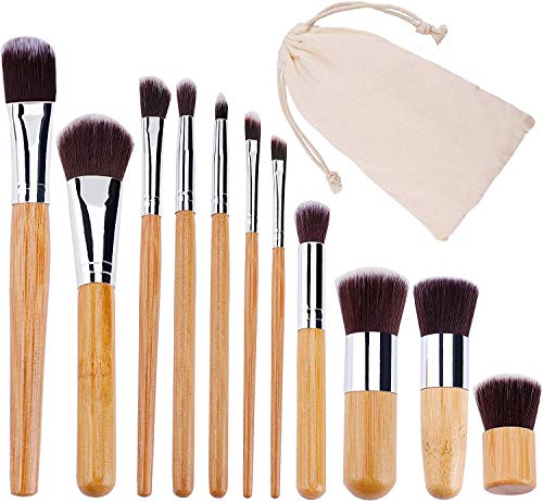 VOANZO 11 stücke Make-Up Pinsel Set Natürliche Bambus Weiche Synthetische Make-up Pinsel Set Concealers Lip Lidschatten Blending Pinsel Kit mit Reisetasche von VOANZO