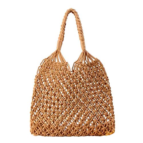 VOANZO Womens Handgewebte Stroh-Umhängetasche Große Strandledergriffe Handtaschen-Tasche von VOANZO