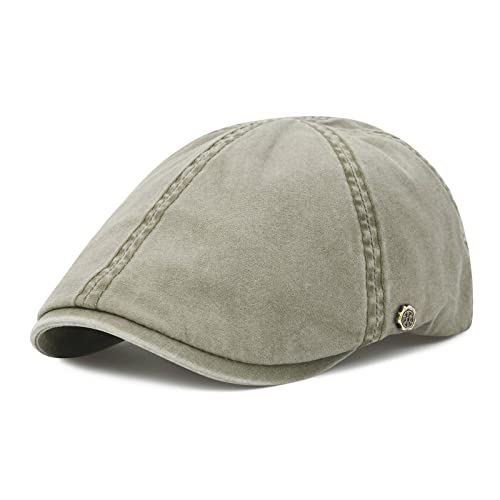VOBOOM Flache Cabbie-Mütze aus Baumwolle, Gatsby Ivy Irish Hunting Newsboy Cap, Verwaschenes Khaki, Einheitsgröße von VOBOOM