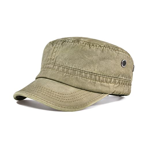 VOBOOM Herren Gewaschener Baumwolle Military Caps Cadet Army Cap-einzigartiger Entwurf Adjustalbe Größe: 57-60cm (7 1/8-7 1/2) Khaki von VOBOOM