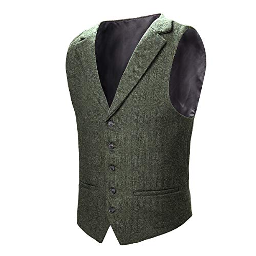 VOBOOM Herren Herringbone Tailored Kragen Weste Verteidiger Wolle Tweed Anzug Weste XXX-Large Armeegrün von VOBOOM