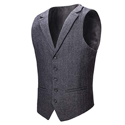 VOBOOM Herren Herringbone Tailored Kragen Weste Verteidiger Wolle Tweed Anzug Weste XXX-Large Dunkelgrau von VOBOOM