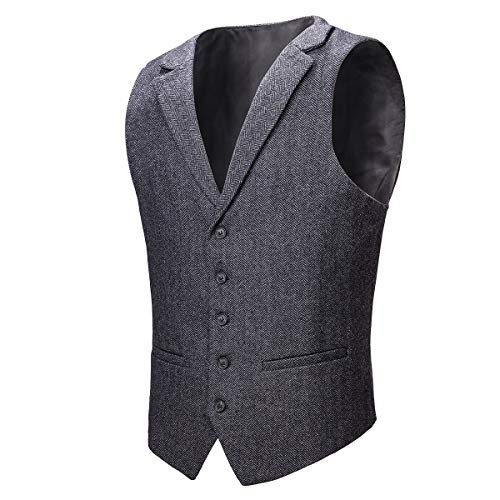 VOBOOM Herren Herringbone Tailored Kragen Weste Verteidiger Wolle Tweed Anzug Weste groß Dunkelgrau von VOBOOM