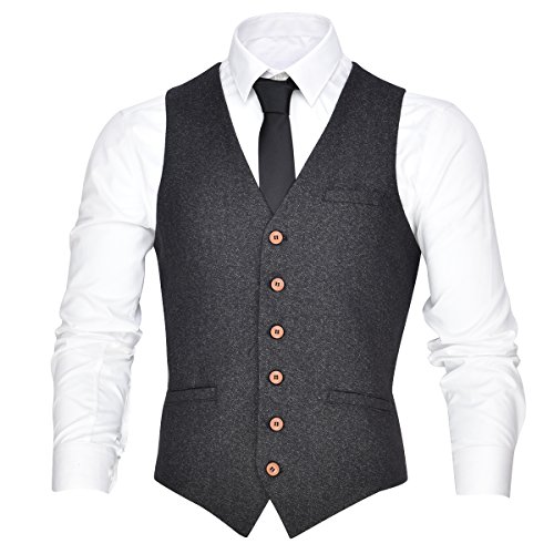 VOBOOM Herren V-Ausschnitt Anzugweste Casual Slim Fit Kleid 6 Knöpfe Weste, GRAU, X-Large von VOBOOM