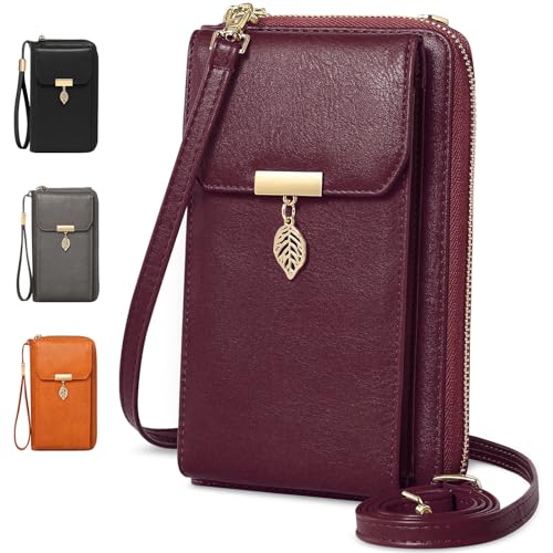 VOBUKE Handytasche mit Geldbörse zum Umhängen RFID Schutz Handy Tasche Damen Umhänge Leder Kleine Handy Umhängetasche Crossbody Schultertasche mit 12 Kartenfächer für Handy Unter 7,2 Zoll von VOBUKE