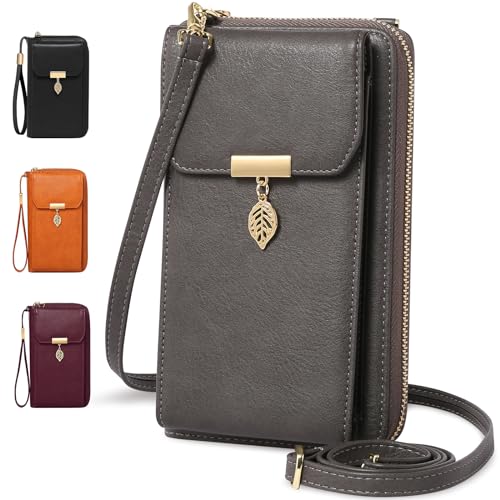 VOBUKE Handytasche mit Geldbörse zum Umhängen RFID Schutz Handy Tasche Damen Umhänge Leder Kleine Handy Umhängetasche Crossbody Schultertasche mit 12 Kartenfächer für Handy Unter 7,2 Zoll von VOBUKE