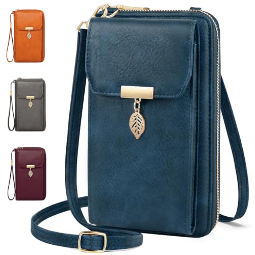 VOBUKE Handytasche mit Geldbörse zum Umhängen RFID Schutz Handy Tasche Damen Umhänge Leder Kleine Handy Umhängetasche Crossbody Schultertasche mit 12 Kartenfächer für Handy Unter 7,2 Zoll von VOBUKE