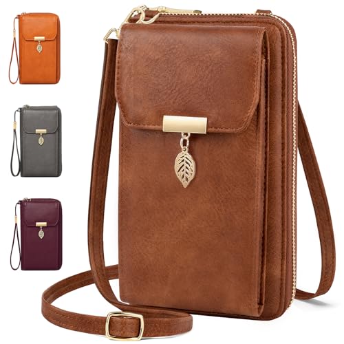 VOBUKE Handytasche mit Geldbörse zum Umhängen RFID Schutz Handy Tasche Damen Umhänge Leder Kleine Handy Umhängetasche Crossbody Schultertasche mit 12 Kartenfächer für Handy Unter 7,2 Zoll von VOBUKE