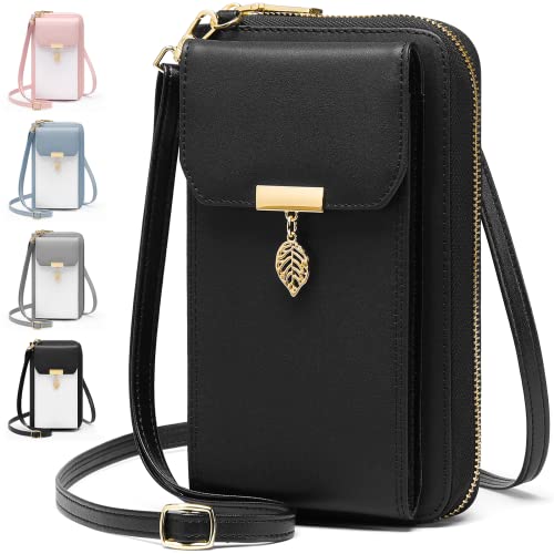 VOBUKE Handytasche zum Umhängen Klein RFID Schutz Umhängetasche Damen Leder Schultertasche mit 12 Kartenfächer Handy Crossbody Tasche Multifunktionale Reißverschluss Abnehmbar Schultergurt Geldbörse von VOBUKE