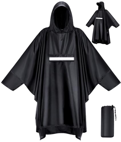 VOBUKE Regenponcho Wasserdichter Regencape mit Kapuze Taschen Reflexstreifen Atmungsaktiv Regenjacke Fahrrad Herren Wiederverwendbar Regenmantel Damen mit Belüftet Regen Poncho Freien Camping Wandern von VOBUKE