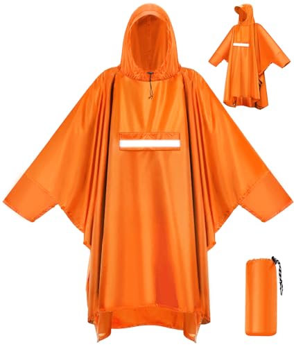 VOBUKE Regenponcho Wasserdichter Regencape mit Kapuze Taschen Reflexstreifen Atmungsaktiv Regenjacke Fahrrad Herren Wiederverwendbar Regenmantel Damen mit Belüftet Regen Poncho Freien Camping Wandern von VOBUKE