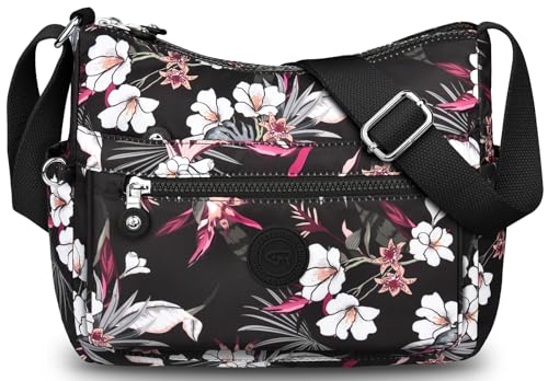 VOBUKE Umhängetasche Damen Mittelgroß Wasserdicht Nylon Crossbody Bag mit Vielen Fächern Leichte Schultertasche Verstellbarer Breitem Freizeit Kleine Messenger Bag für Einkaufen, Reisen von VOBUKE