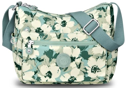 VOBUKE Umhängetasche Damen Mittelgroß Wasserdicht Nylon Crossbody Bag mit Vielen Fächern Leichte Schultertasche Verstellbarer Breitem Freizeit Kleine Messenger Bag für Einkaufen, Reisen von VOBUKE