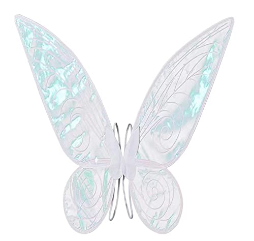 VOCAOGM Damen Mädchen Feenflügel Glitzernde Engelsflügel, Schmetterling, Fee, Prinzessinnenflügel, Halloween-Kostüm (Weiß, One Size) von VOCAOGM