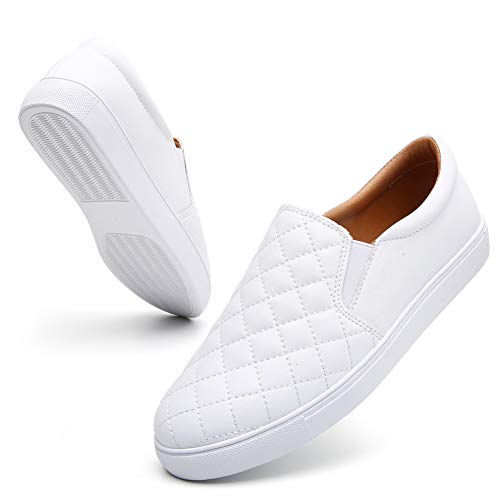 VOCNTVY Damen-Sneaker, bequem, lässig, gesteppt, Leder, Weiß gesteppt, 41 EU von VOCNTVY