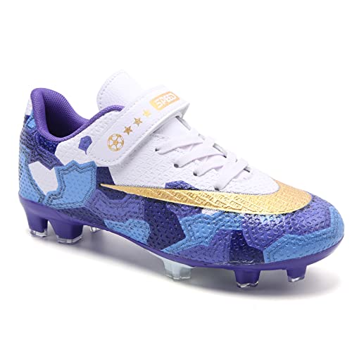 VOCNTVY Kinder Fussballschuhe Jungen Turnschuhe Mädchen Professionelle Spike Cleats FG/AG Trainingsschuhe Outdoor Sneakers Weiß Lila 38 EU von VOCNTVY