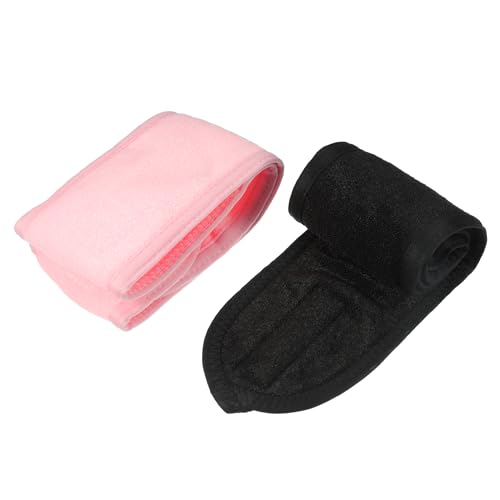 VOCOSTE 2 Stück Handtuch Stirnbänder Make Up Haarband Spa Yoga für Frauen mit Selbstklebeband Rosa Schwarz von VOCOSTE