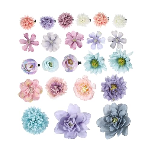 VOCOSTE 23 Stück, Blumen Haarklammern, Blumen Haarspangen für Frauen, Blau Lila von VOCOSTE