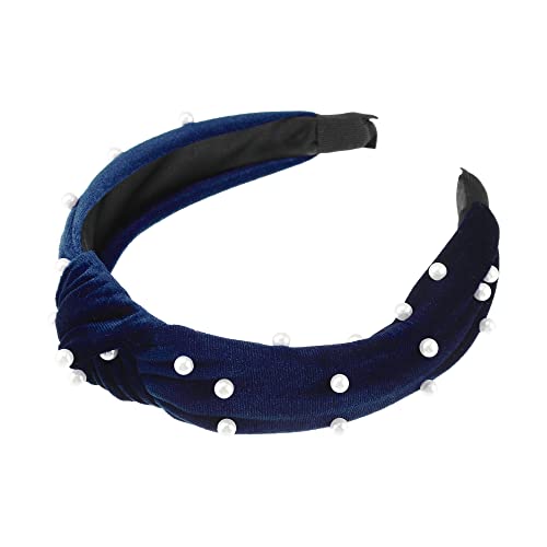 VOCOSTE Bling Verdrehte Kunstperle Samt Stirnband Haarband Marineblau 1,2" von VOCOSTE