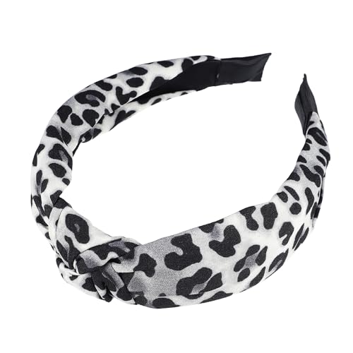 VOCOSTE Leopardenmuster Stirnband, elastisches geknotetes Damen Stirnband, weiß grau von VOCOSTE