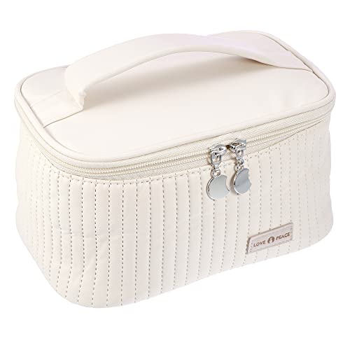 VOCOSTE Polyurethan Leder Schminktasche Kosmetik Reise Taschen Koffer Große Pinsel Organizer Tasche Kulturbeutel für Frauen Beige von VOCOSTE