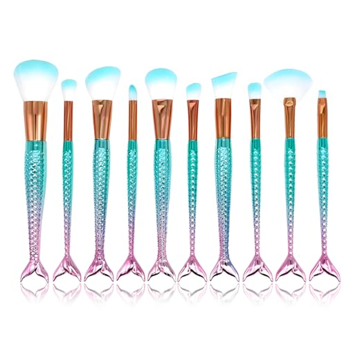 10-teiliges Meerjungfrau-Make-up-Pinsel-Set für Damen, Kosmetikpinsel-Set für Augenbrauen, Puder, Foundation, Eyeliner von VODAFQS