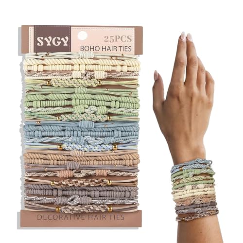 25 Stücke Elastische Haargummis Boho Armband Haargummi Mädchen Stretch Pferdeschwanz Niedliche Armband Haargummi Bruchsicheres Haar Stretch Accessoires Damen Boho Haargummis Armbänder von VODAFQS