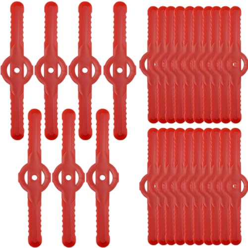 50 Stück Ersatzmesser Rasentrimmer, Rasentrimmer Ersatzmesser Kunststoff Ersatzmesser Trimmer Rasentrimmer Zubehör Kunststoffmesser für Akku-Rasentrimmer Universal Rasentrimmer Messer Rot von VODAFQS