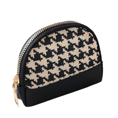 VODAFQS Geldbörse Damen, Mini Portemonnaie Leder Klein mit Mehreren Fächern, Trifold Brieftasche für Frauen, Kompakte Geldtasche, Schwarz Karomuster von VODAFQS