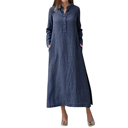 Sommerkleid Damen Lang Leicht Und Luftig Maxikleid Blusenkleid 3/4-Arm Einfarbig Knopf V-Ausschnitt A-Linien Kleid Boho Kleid Große Größen Festlich Lang Maxi Freizeitkleid Mit Taschen von VODMXYGG