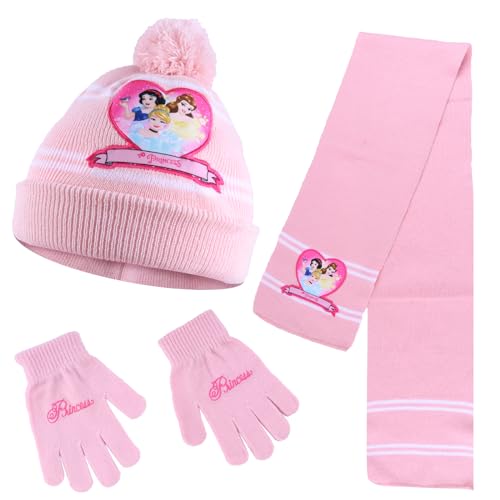 VOENCSU Prinzessin Mütze Winter, Prinzessin Mütze Und Schal, Prinzessin Handschuhe Warm Halten, Wintermütze Warm Für Kinder Set von VOENCSU