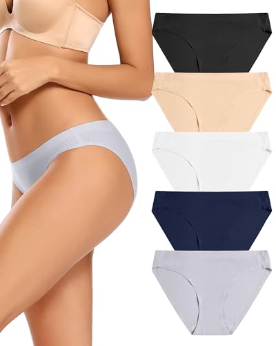 VOENXE Bikini Unterhosen Damen Mehrpack,Nahtlose Stretch Slip Panty Frauen Mehrfarbig,No Show Seamless Unsichtbare Atmungsaktiv Bequeme Hipster Unterwäsche 5er Pack von VOENXE