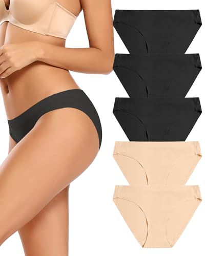 VOENXE Bikini Unterhosen Damen Mehrpack,Nahtlose Stretch Slip Panty Frauen Mehrfarbig,No Show Seamless Unsichtbare Atmungsaktiv Bequeme Hipster Unterwäsche 5er Pack von VOENXE